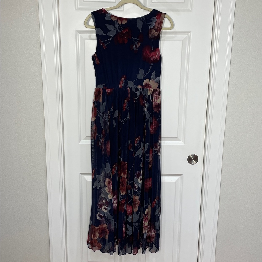 Alexa B Nites Maxi Dress Size 6 V Neck Floral Sleeveless Mesh Embellished Blue - Picture 8 of 15